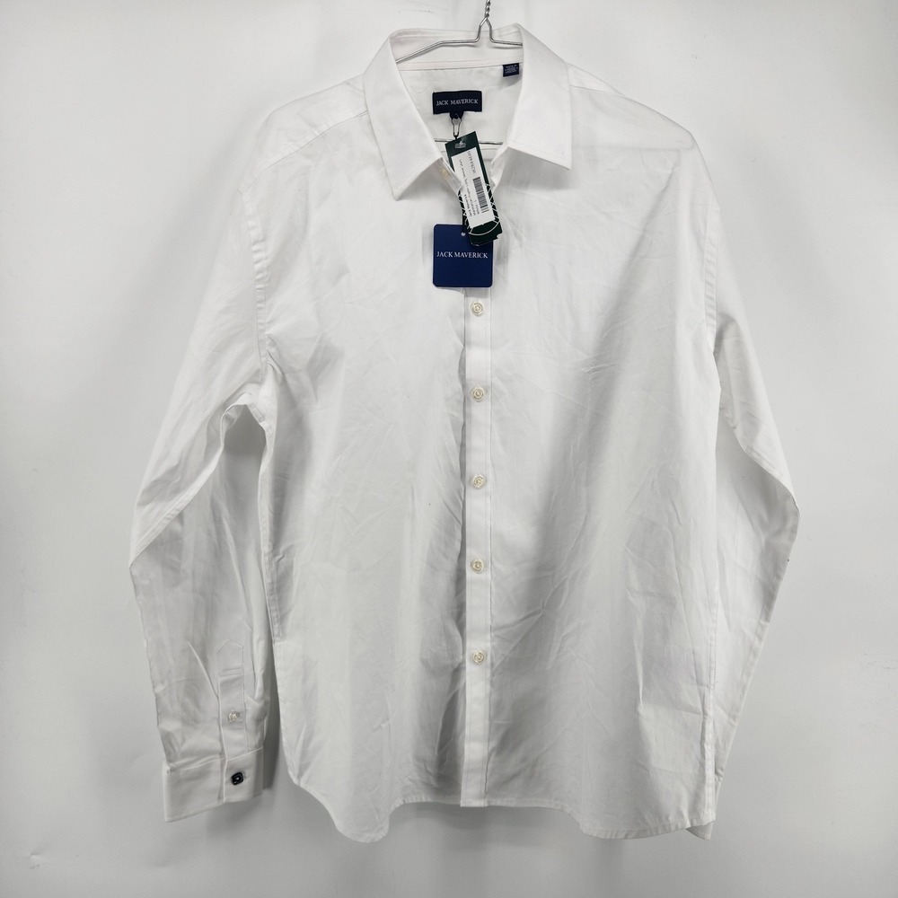 Jack Maverick Men's Medium White Manhattan Poplin Long Sleeve Shirt NWT